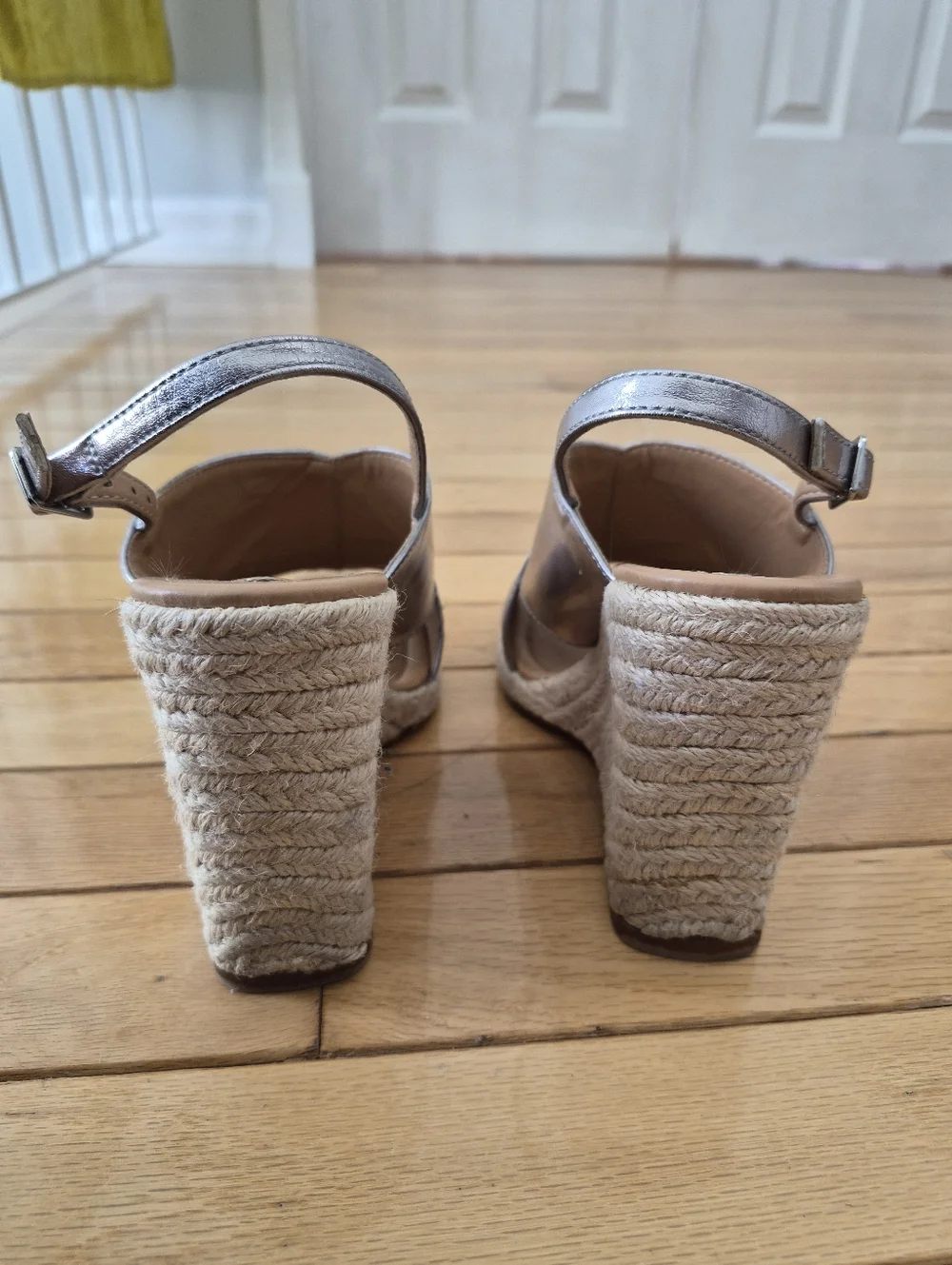 Zara TRF Metallic Silver Espadrille Wedge 37 Sandals Slingback Platform Mrtallic - Picture 10 of 15
